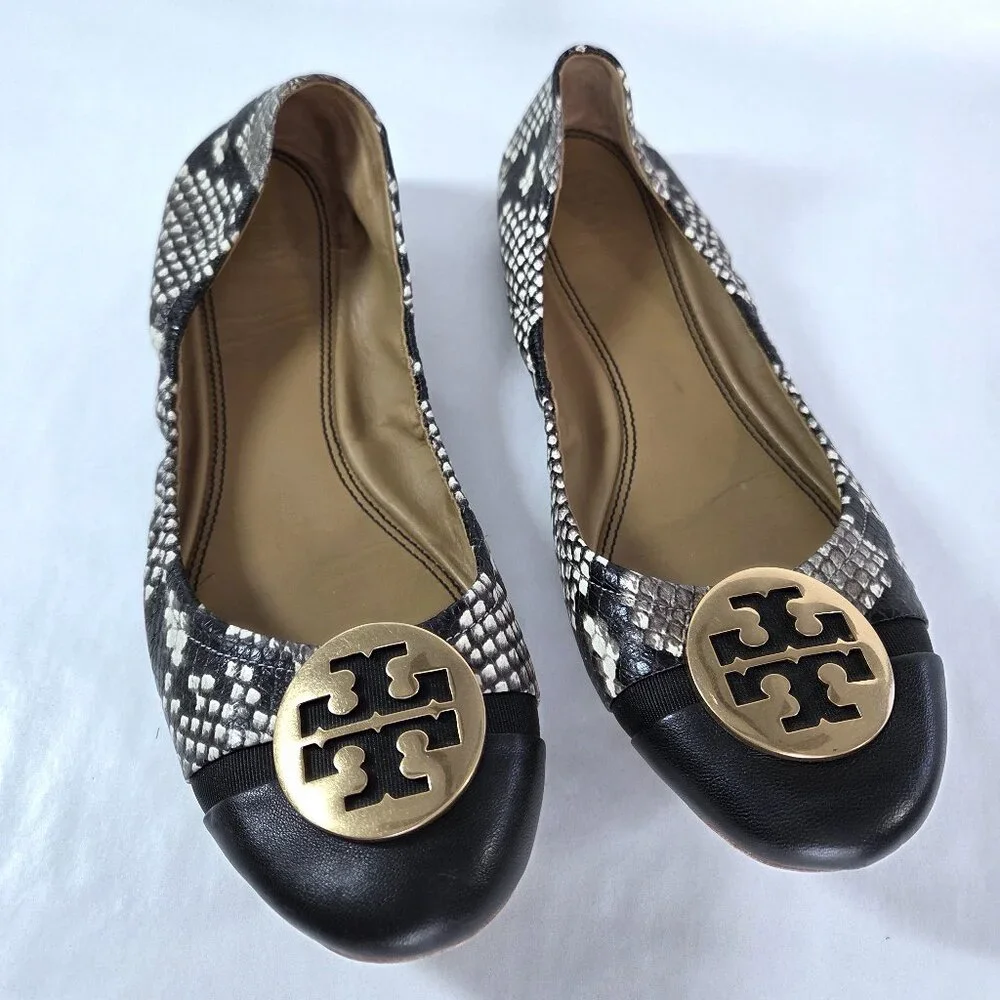 Tory Burch Snakeskin Print Leather Ballet Flats Size 8.5